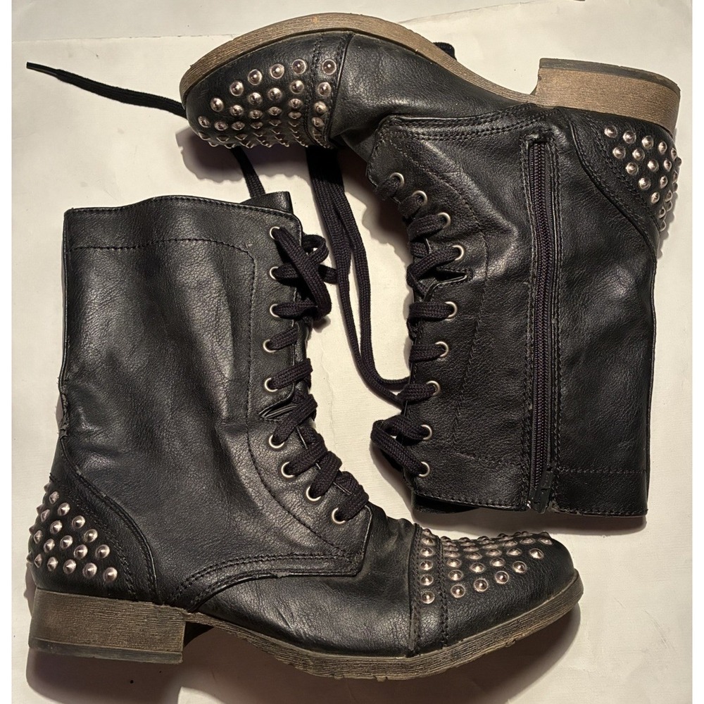 Candies Studded Leather Lace Up Zip Block Heel Biker Ankle Boots Women Size 10